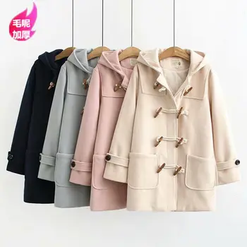 2021 Двубортное Вълна палто Дамски дрехи Новият Корейски стил със Средна дължина Утолщенное палто за Есента и зимата с дълъг ръкав