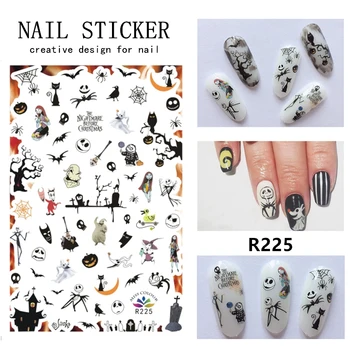 28 стилове стикери за нокти на Хелоуин, 3D-тънки етикети, около 70 на етикети/бр, за декорация на нокти, череп, тиква, дизайн прилеп