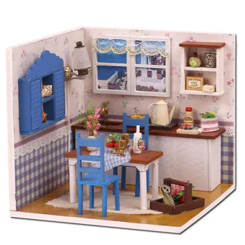 3D Дървени Мебели Куклена Къща Сам Куклена Къща Миниатюрен Комплект Roombox Топло Време Led Лампа Ръчно изработени Творчески Подаръци