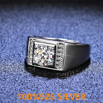 925 colorfast мъжки пръстен от Сребро D-COLOR Mossan с диамантен пръстен Класически редица диаманти сватба сватбени бижута