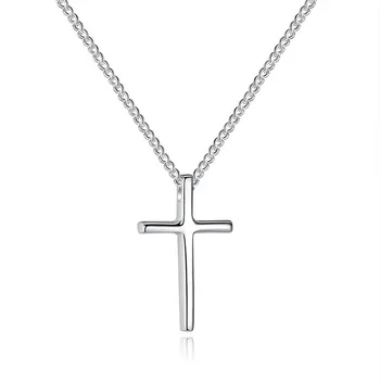 925 Сребро Дамско Класическо Колие Верига Отлично Елегантна Просто Колие с Отложено във формата на Кръст, за Жени, Момичета Модни Бижута
