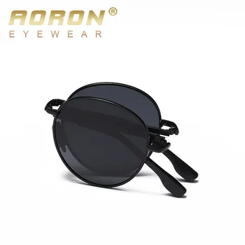 AORON Сгъваеми Поляризирани Слънчеви Очила Класически Кръгли Лещи Мъжки/Дамски Слънчеви Очила В Метални Рамки Слънчеви Очила с UV400