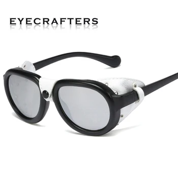 EYECRAFTERS 2020 Модерни Мъжки слънчеви Очила В Стил steampunk, Готик, Слънчеви Очила, Дамски Ретро Модни Кожени Със Странични Оттенъци, Кръгли Слънчеви очила