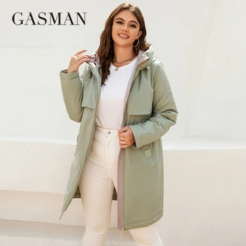 GASMAN Ново дамско палто пролет 2022, брандираната Модни Дамски яке със Средна дължина, Контрастен тренч с джоб, ежедневни паркове с качулка 8266