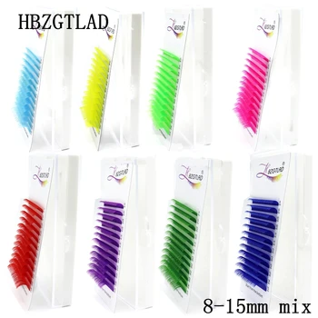 HBZGTLAD Маркова новост C/D curl 0,07/0,1 мм 8-15 мм смесени дължина на фалшиви мигли миглите индивидуални цветни мигли Изкуствено удължаване на миглите