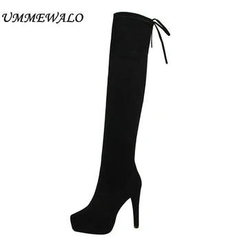 UMMEWALO/ Ботуши над коляното на високи токчета; Дамски Модни Пикантни зимни Еластични ботуши с Висок ток; Дамски Обувки