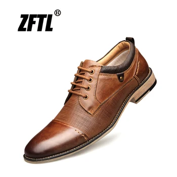 ZFTL/ Нови мъжки модел обувки Големи размери от волска кожа; Мъжки бизнес обувки дантела; мъжки официалната обувки; модни мъжки обувки ръчна изработка, цвят Кафяв 01