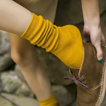Високи Чорапи За Момичета Гимназия В Японски Стил, Памучни Обикновена Свободни Дълги Чорапи, Памучни Възли Черни Бели Кафе Дамски Чорапи