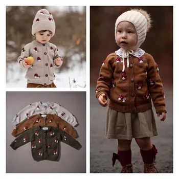 Детска жилетка Ins, Зимна Нов Стил на ръчната бродерия, Палто с Шарките на Гъбата, детска Жилетка, Пуловер с дълги ръкави