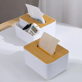 Домакински Дървена Пластмасова Кутия За Салфетки Държач За Кърпички Проста Модерен Домашен Офис Кутия За Съхранение На Настолни Кърпички