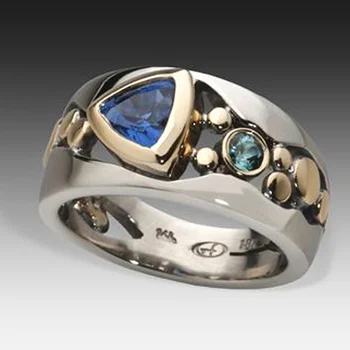 елегантни дамски модни пръстени, сребърен и златен цвят с Инкрустация от син камък, годежни пръстени за жени, сватбени декорации
