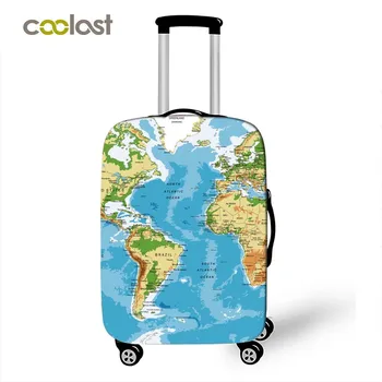 защитно покритие за багаж с принтом карта на света, еластична защита от прах, калъф за куфара, Аксесоари за пътуване, чанта за количка, чанта за 18-32 инча