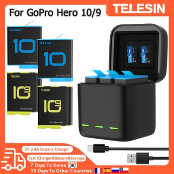 Калъф За Зарядното Устройство GoPro Hero 10 9, 1750 mah, Умни Акумулаторни Батерии, Кутия За Съхранение на Карти с Памет Go Pro 10 9, Аксесоари За Фотоапарати