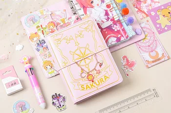 Карикатура Сакура розова тетрадка комплект за момичета Офис канцеларски бележник направи си САМ украса дневник книга офис списание забележка Цветни страници