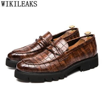 Кафява обувки, Мъжки класически бизнес Обувки, Мъжки Официалната Италианска марка Класически мъжки Обувки, Модни Слипоны Sepatu Pria Ayakkabi