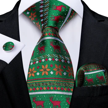 Коледен Елен Снежинка Зелен Червен Копринен Вратовръзка Набор от Джоба Кв. копчета за ръкавели Сватба Парти Мъжки Аксесоари Подарък за Мъже DiBanGu