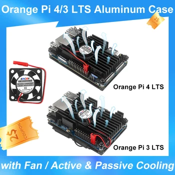 Корпус Orange Pi 3 LTS от Алуминий, Черна Кутия с вентилатор, за Активна и Пасивна Охлаждаща Обвивка за Orange Pi 3 LTS / Orange Pi 4 LTS