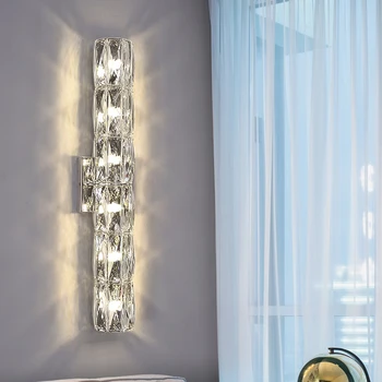 Модерен Елегантен Кристален Стенни Лампа Кристални Стенни Аплици За Спалня Осветление, Хромирани Вътрешни Красиви Стъклени Стенни Осветителни Тела