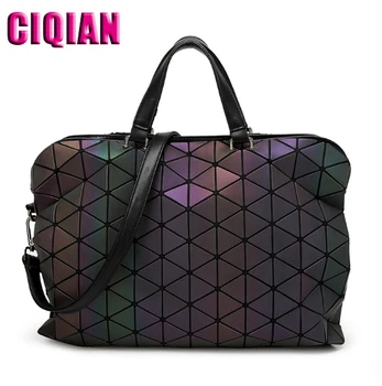 Модни Светещ чанта Женската Геометрична Чанта-Тоут Ватирани Чанти За Рамо Лазерни Прости Сгъваеми Чанти геометрична чанта дамски Голям капацитет