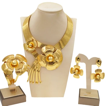 Най-новият Италиански Цвят Златен Пълен Медни Бижута Комплект Дамско Модно Колие Празничен Подарък Аксесоар За Посещения NH00047