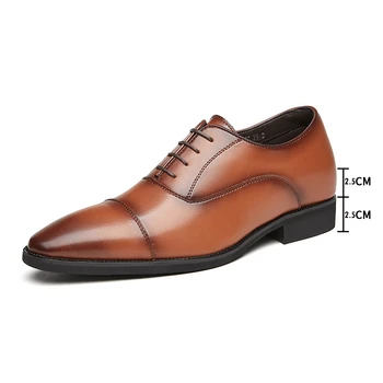 Нова Мъжки бизнес обувки на равна подметка/5 см, Които на ръст, Кожена Офис Обувки с Тройно съединение, Модел мъжки обувки-дерби на асансьора, Сватбени обувки