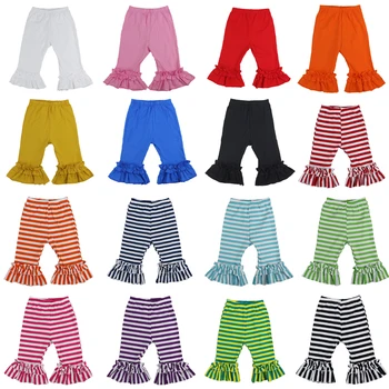Панталони с волани от 1 до 9 години, Меки памучни Разкроена Панталони За Малки Момичета, Обикновена шарени Панталони капри за деца, Скъсяване на панталон Скъсяване на панталон