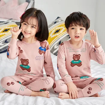 Пижами за момчета и момичета от 2021 г., Комплекти детско облекло с дълъг ръкав, Пижама с животни и Мечки, Детски памучен облекло за сън 2, 4, 6, 8, 10, 12 години