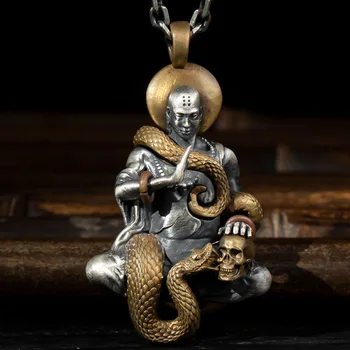 Самоличността на Змия Змия Висулка Шакямуни Колие в два цвята Черепа на Буда Майтрейя Дългата Верига Огърлица за Мъже, Жени Бижута