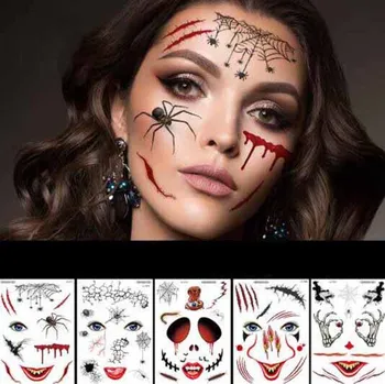 Хелоуин Лицето Татуировки Етикети Жени Самоличността на Маскарадните Ужас Грим Татуировки Етикети Фалшиви Очите Устата на Кървавия Белег на 3D Паяк