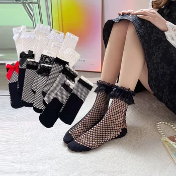 Шик улични женски черни, дишащи тънки мрежести чорапи в стил харадзюку с възел.Секси Выдалбливают На Окото На Мрежата Чорапи Дами Момичета Лук Сокс